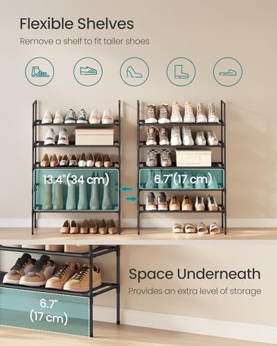 Image of SONGMICS 5-Tier Shoe Rack, Shoe Storage for Hallway Closet, Slim and Space-Saving, Metal Frame, Non-Woven Fabric Shelves, Black ULSH045BH02