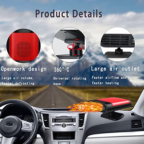 Portable Car Heater 12V 150W 360° Rotation Fast Heating Cooling Fan Defogger & Defroster Plug-in Cigarette Lighter Small Air Heater - Black