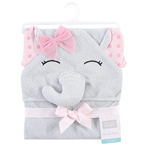 Image of Hudson Baby Unisex Baby Cotton Animal Face Hooded Towel, Pink Dots Pretty Elephant, One Size