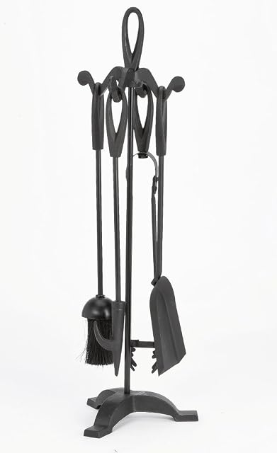Warwick Traditional Durable Cast Iron 22" Black Companion Set, Black Loop