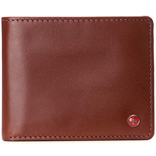 Image of Alpine Swiss Connor Executive Bifold Wallet | Business Passcase for Men | Premium Leather | Dual ID Windows | RFID Blocking | Gift Box Included Smooth Finish Tan