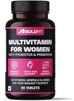 Boldfit Multivitamin Tablets For Women Multi Vitamin Supplement with Probiotics, Vitamin C, Iron and 42 Essential Nutrients, Womens Multivitamin Veg Tablets for Energy, Immunity, Hair, Skin, Bone and Overall Health –60 Vitamin Tablets