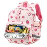 LOIDOU Kleinkind-Rucksack für Mädchen, Mini-Vorschulrucksack für Kinder 2–4, Kinder-Reiserucksack, kleine Windel-Tagesstätte, Rosa - Erdbeere und Blumen, 12"-not Fit A4 Folder, Schulrucksack