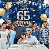Yontree Happy 65th Birthday Banner 180 * 110cm Blue Gold Happy Birthday Banner Backdrop 65th birthday Decorations for Men Women, 65 Years Old BIRTHDAY Anniversary Party Supplies - Image 8