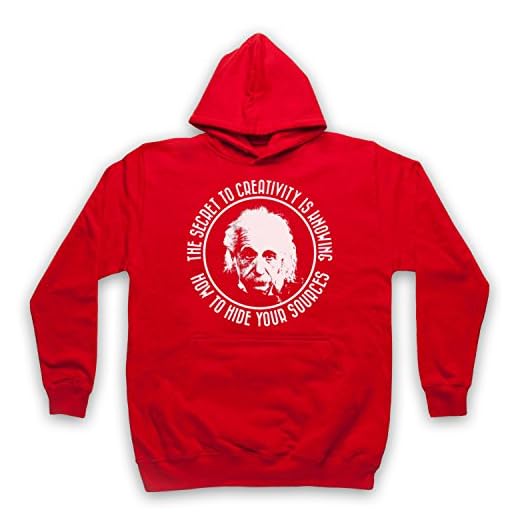 My Icon Art & Clothing Albert Einstein Secret To Creativity Adultos Sudadera con Capucha, Rojo, Medium