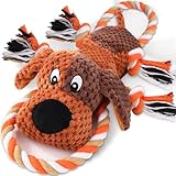 Plush Dog Toys with Rope, Squeaker & Crinkle Paper – Interactive Squeaky Chew Toy for Large Dogs & Puppies – Tough Pet Toy for Tug of War, Fetch & Dental Exercise