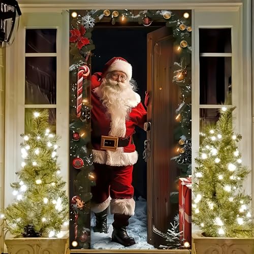 Image of BlissYard Christmas Door Cover Santa Arrival 35 x 71 Inch