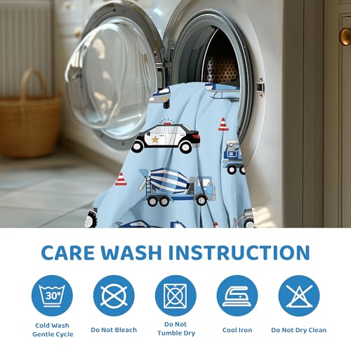 Image of Viviland 3 Pieces Boys Police Car Twin Sheet Set - Soft Microfiber Fitted Flat Sheets & Pillowcase Bed Sheet Set - Blue Airplane Print Bedding Sets for Kids