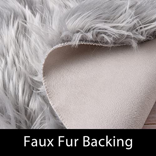 Latepis Grey Area Round Area 5ft Circle Fur Rug for Living Room Bedroom Rugs Faux Sheepskin Rug Washable Fluffy Plush Furry Rugs Home Deocr