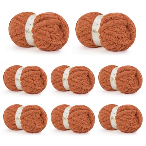 Image of Chunky Yarn for Hand Knitting, Chunky Chenille Blanket Yarn for Crocheting, Bulky Soft Fluffy Chenille for Blanket Project, 8 Pack of 8oz /25yds, Caramel Orange