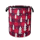 Christmas Tree Laundry Hamper,Red Plaid Collapsible Laundry Baskets,Waterproof Oxford Cloth Laundry Room Organization for Bedroom,Bathroom,Nursery,16x20 Inch