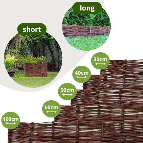 Floranica 10 Stück Beetbegrenzung aus Weide 10 cm x 100 cm Rasenkante aus Weidengeflecht Beeteinfassung Rasenkante Beetzaun Weidenzaun Palisade Abtrennung von Blumenbeetwegen Gartenbeeten