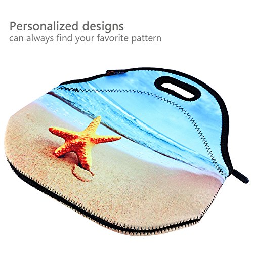 Icolor Blue Sea Star Neoprene Lunch Bag Insulated Lunchbox Thermal Lunch Tote Bag Water Resistant Lunch Box & Food Container Travel, Work Food Storage Cooler Kids Ylb-N35 #TOP2