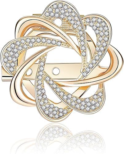 Elegant Crystal Flower Brooch Pin for Women | Gold-Plated Rhinestone Floral Brooch for Saree, Dress, Suit, Shawl & Hijab | Fashion Jewelry Accessories for Wedding, Party & Gift-image-30