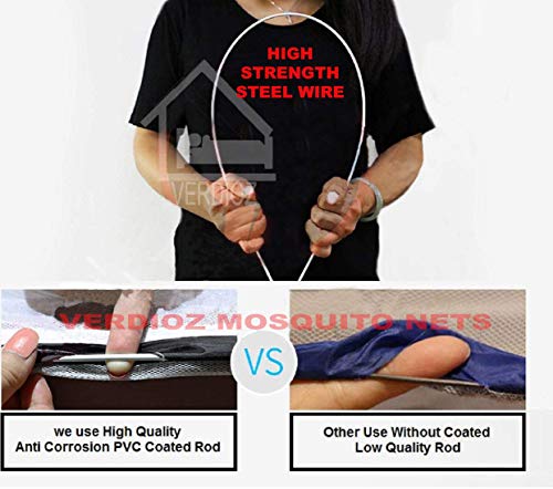Image of VERDIOZ with Device Foldable Poly Cotton Double Bed Mosquito Net Machardani, Corrosion Free Steel Wire, 30 GSM White NET with Ventilation, Visibility and Saviour kit (King Size, 200X200X145 cm, Grey)