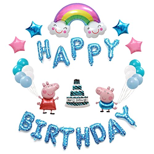 Décoration Anniversaire Pig Ballons,bannière Happy Birthday, Ballons Pastel pour Garçons et Filles, Peppa Pig Décoration de Fête d'anniversaire Cover
