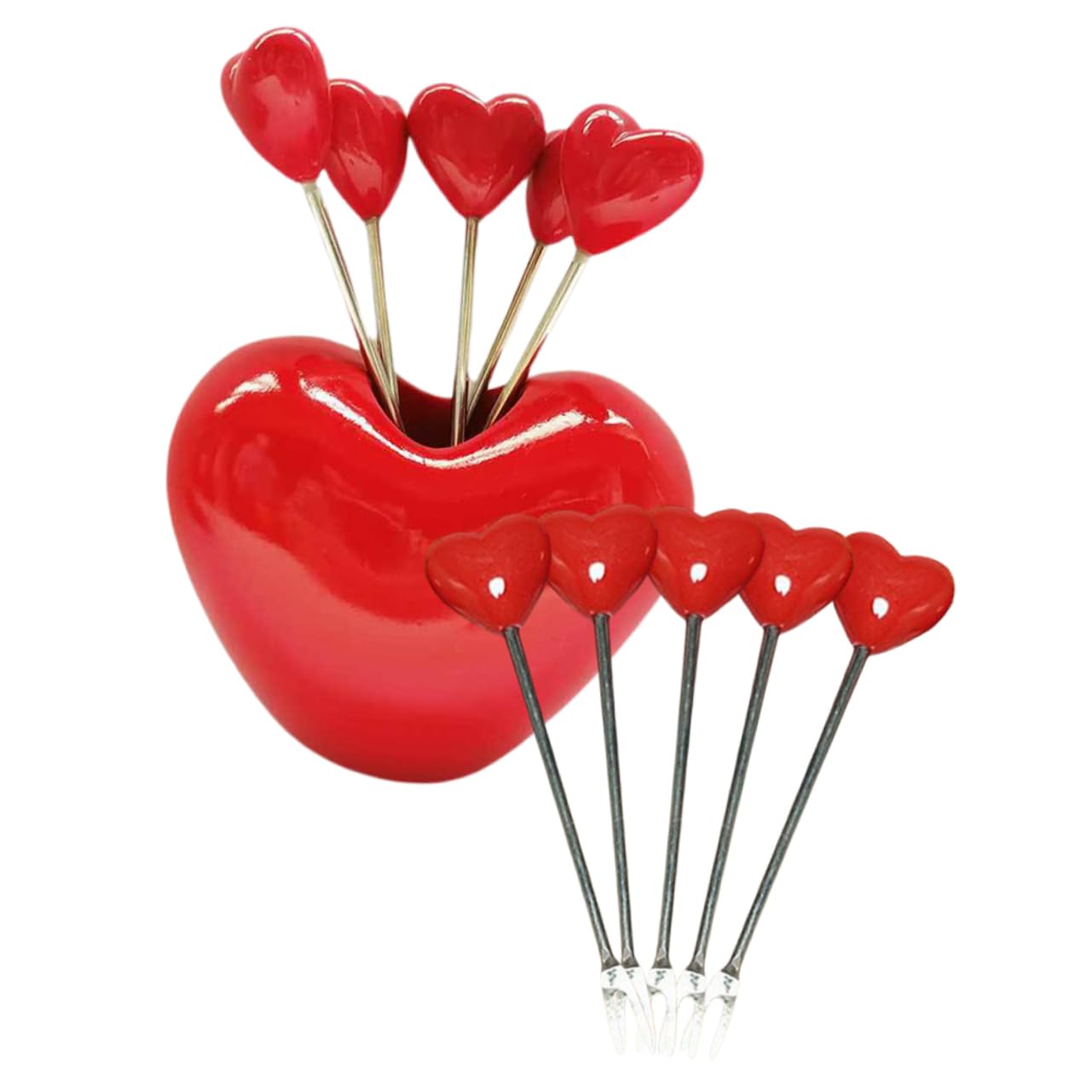 BRIGHTFUFU 1Set Cute Heart Shaped Dessert Forks with Storage Base Forks for Appetizers Fruits and Cakes Portable Kitchen Utensils for Parties and