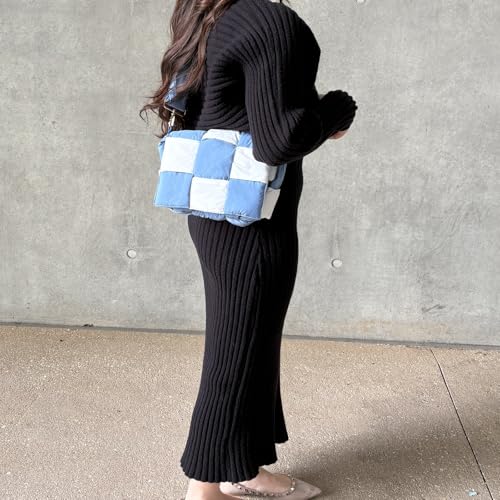 Image of Shoulder Bag Lightweight Puffer Tote Crossbody Bag Handwoven for Women | waterproof nylon, durable, soft padded texture, versatile for travel, work, weekend, everyday, adjustable strap