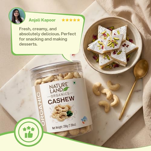 Image of Natureland Organics Cashew (Dry Fruits) 200 Gm - Premium Whole Cashew