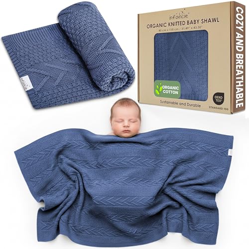 Image of infancie Organic Cotton Knit Baby Blanket 31.5 X 43.3 Inches Soft Knitted and Breathable Baby Blanket for Boys and Girls Perfect Soft Baby Blankets for Infants Toddlers All Seasons