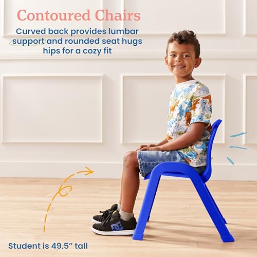 Image of ECR4Kids Plastic Stackable SitRight Chair, 11in, Classroom Furniture, Blue, 4-Pack | Durable plastic, GREENGUARD Gold Certified, 3-5 years, 74 lb capacity, fully assembled, indoor and outdoor, classroom /home