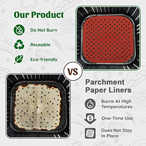 Reusable Silicone Air Fryer Liners By Linda’s Essentials (3 Pack) - Non Stick Easy Clean Air Fryer Liners Reusable Mats Air Fryer Accessories Includes Cheat Sheet And Recipe Book (Square (8.5 Inches)) #TOP3