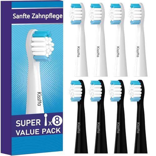 8er Aufsteckbürsten Kompatibel mit Oral B Pulsonic Elektrische Zahnbürste, Schallzahnbürste Aufsätze Kompatibel mit Oral B Pulsonic Slim 1000/Slim Clean 2000/Luxe 4500, Medium-Borsten (Schwarz/Weiß)
