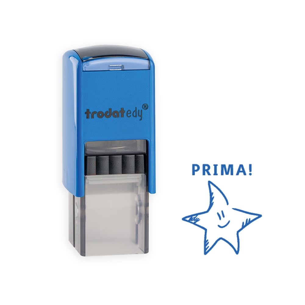 Trodat Edy fix Motivational Stamp for Teachers and Educators, Stamp Set for Motivating - 1 Motif Star Prima, German, Blue housing, Blue Imprint, self-Inking, 20 x 20 mm