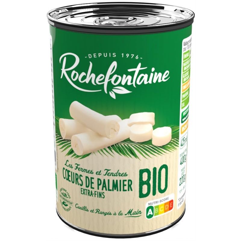 Découvrez les coeurs de palmiers bio ROCHEFONTAINE 220g, une conserve saine et naturelle pour vos recettes fraîches- Lot De 4
