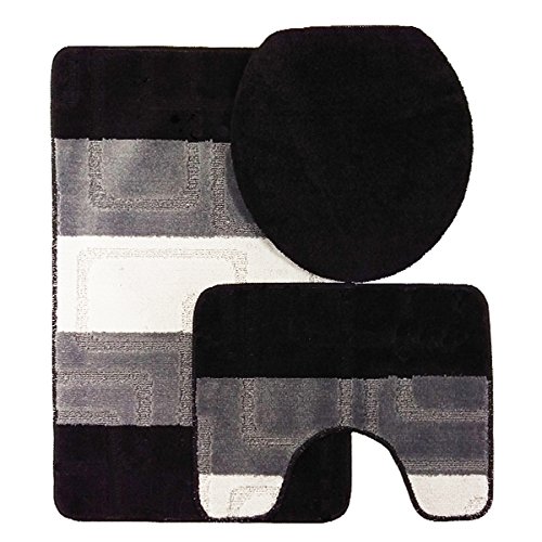 Emma Barclay Cube Bath Mat, Pedestal Mat & Toilet Seat Set, Black