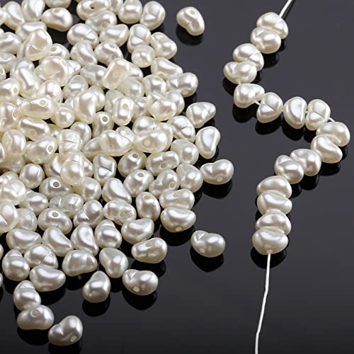 YIEUR 750 Stück Perlen Weiß glitzern, 10mm Bastelperlen mit Loch zum Basteln, 150g Lose Kunst pearl Acryl perlenhochzeit für Armbänder Hallskette Deko Handwerk Schmuckherstellung(beige)