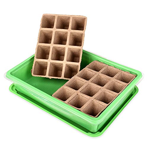 Schramm® 2 Stück Anzucht Set Gewächshaus Anzucht Schale Töpfe Zimmergewächshaus 27 x 19 x 11 cm für 48 Anzuchttöpfe Anzuchtset Mini-Gewächshaus