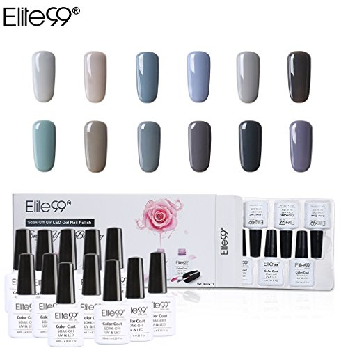 Elite99 Esmalte Semipermanente UV LED 12pcs Kit Uñas de Gel Pintauñas Esmalte de Uñas Soakoff Manicura Color Gris - Gift set 007