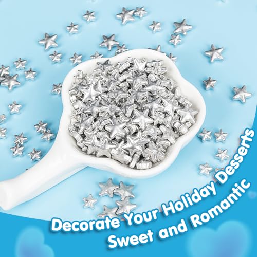 Image of Silver Star Sprinkles,130g Mix Size,Edible Candy Star Sprinkle for Cake Decorations,Sugar Decorations for Baking,Ice Cream,Cookies,Dessert,Donuts,Cupcake Toppers,Birthday Wedding Party