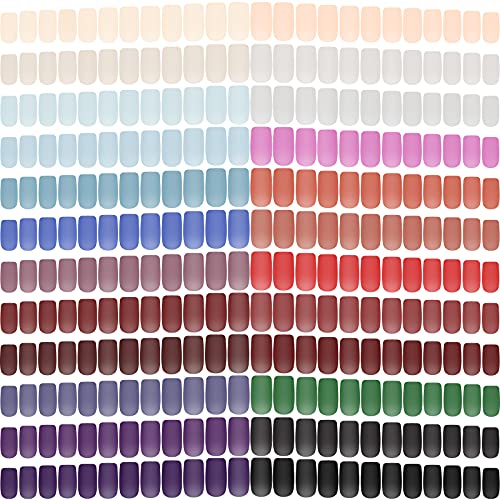 576 Pieces Medium Length Short Square Press on Nails Matte Fake Nails Full Cover Artificial Acrylic colorful Coffin Nails Tips Kit for DIY Nail Art Salon Nail Gifts for Women Girls