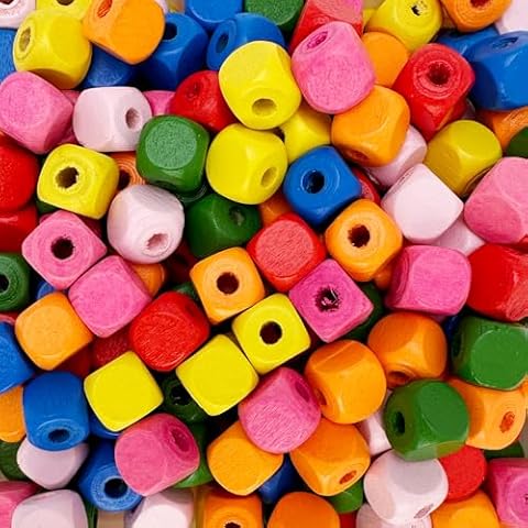 600 Multicolor Square Wood Beads Bulk 10mm Square Wood Beads with 3mm Large Hole Cover