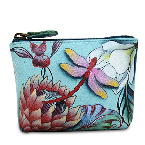 Anuschka Hand-Painted Genuine Leather Women’s Small Coin Pouch - Jardin Bleu #TOP9
