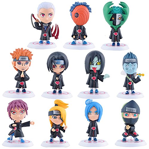 Zaroter Set of 11 Pieces Mini Naruto Akatsuki PVC Figure Collectible Model with Bases
