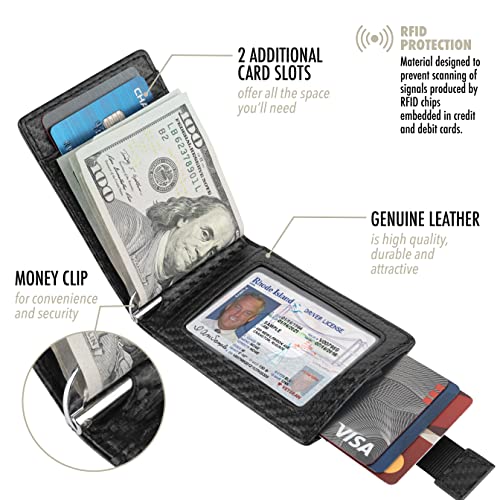 RFID Blocking Slim Bifold Genuine Genuine Leather Minimalist Front Pocket Wallets for Men with Money Clip Thin Gift Mens Wallet (Carbon Fiber)3