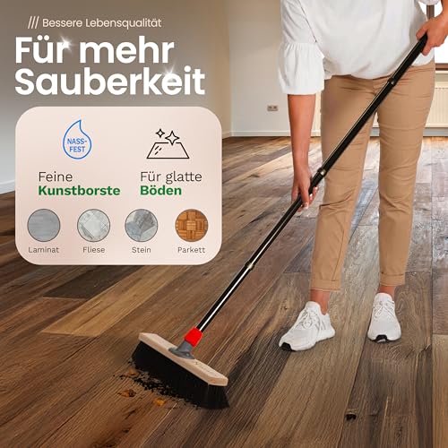 Novaliv 2X Saalbesen 40 cm mit Stiel Borsten Rosshaarbesen Besen fein Ideal als Werkstattbesen mit Stiel Hallenbesen Industriebesen Hausbesen Kehrbesen Zimmerbesen Haarbesen Stubenbesen Besen weich – Bild 7