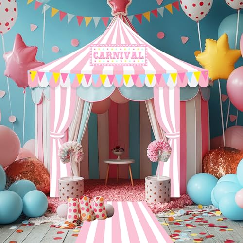 Image of Fanfanwin 4 Pcs Carnival Circus Tent Decorations Carnival Entryway Door Party Decor Awning Hanging Banner Aisle Runners Supply for Circus Theme Birthday Celebration(Exquisite)