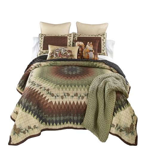 Donna Sharp Pine Circle Quilted Bedding Set - 3-Piece King Size Quilt Set - Includes 1 Quilt and 2 King Pillow Shams - Machine Washable - Traditional Design