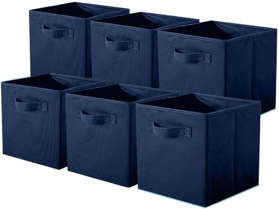 ShellKingdom Storage Bins, Foldable Fabric Storage Cubes and Cloth Organizer Drawer for Closet and Toys, 6 Pack (Dark Blue) Dark Blue 6