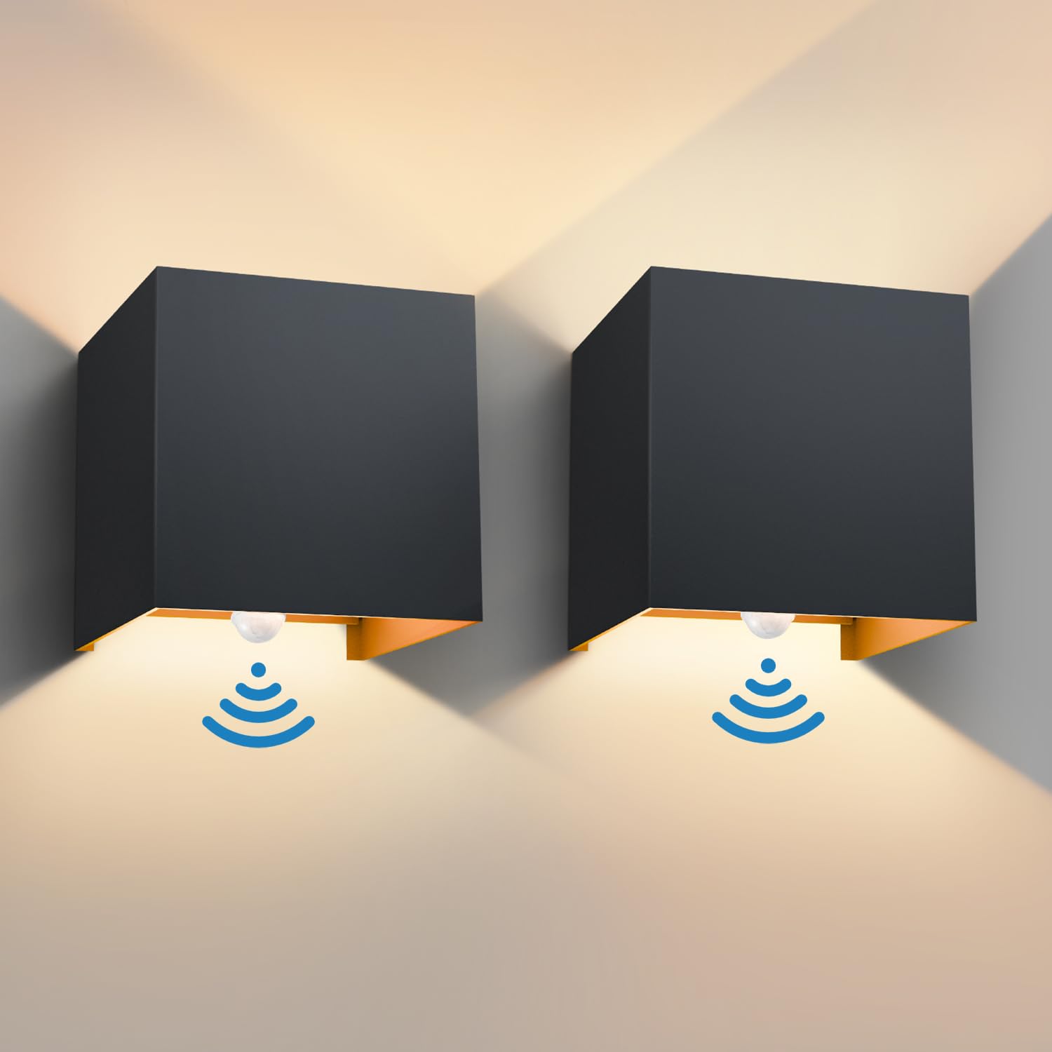 vatato 2 Stück LED Wandleuchte mit Bewegungsmelder,12W Außenwandleuchte mit Bewegungsmelder Einstellbarer Lichtstrahl,3000K IP65 außenlampe,Innen/Aussen Wandlampe für Schlafzimmer Garten,Dunkelgrau