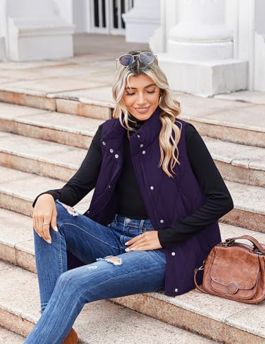 Zeagoo Puffer Vest Women Sleeveless Quilted Jacket Lightweight Snap Zip Up Stand-up Collar Down with Pockets Outerwear4