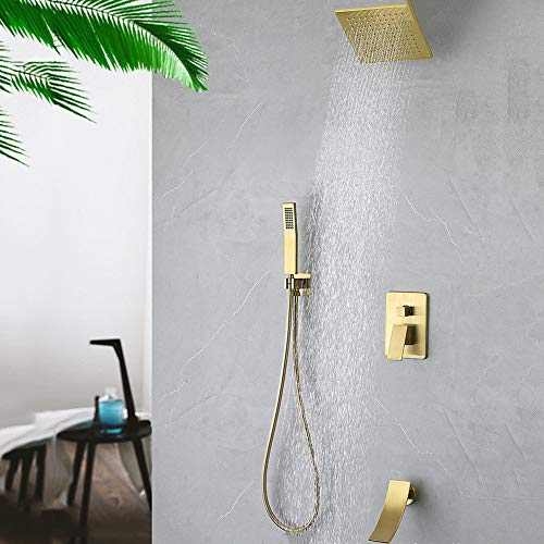 Ensemble de douche encastré multifonction or brossé 3 sorties d'eau - 3