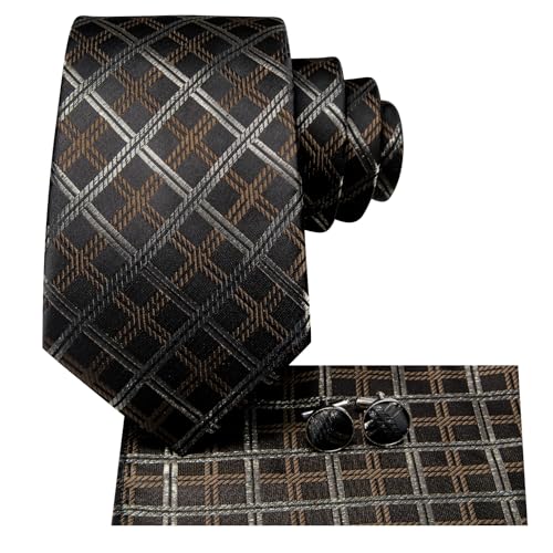 Image of Hi-Tie Men Ties Sets Silk Stripe Paisley Necktie Pocket Square Cufflinks for Business Wedding