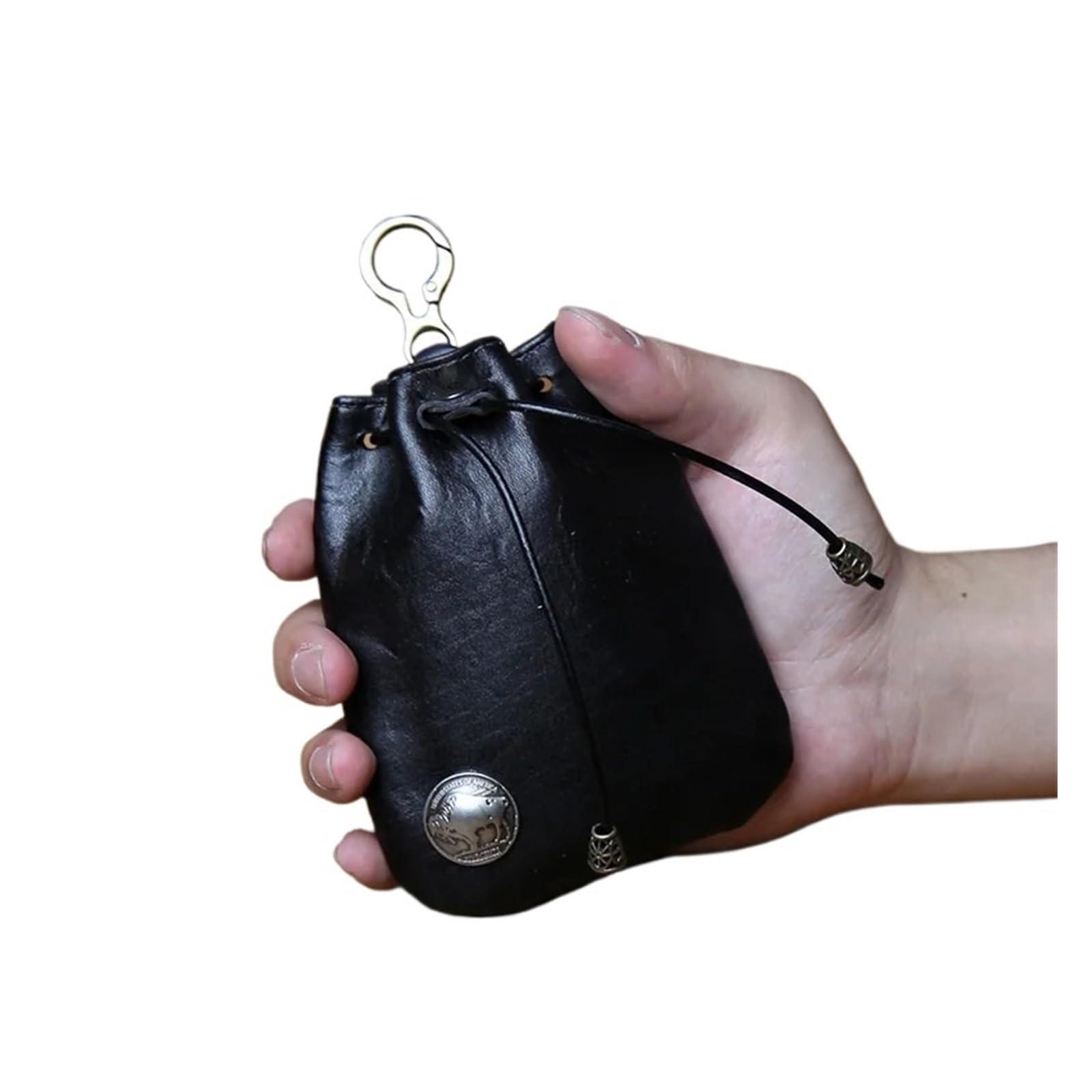 AYWTIUN Leather Drawstring Pouch Men's Leather Drawstring Wallet Vegetable Top Layer Cowhide Handmade Antique Simple Coin Purse