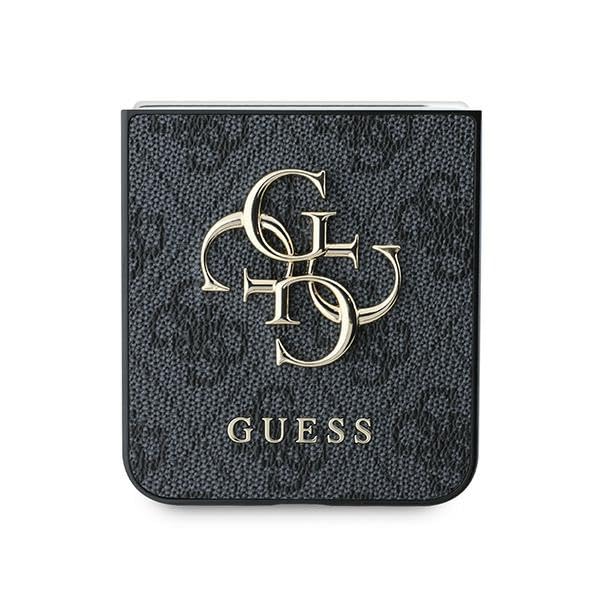 CG Mobile Guess GUHCZF64GMGGR Étui pour Z Flip6 F741 Noir Cuir 4G Metal Logo