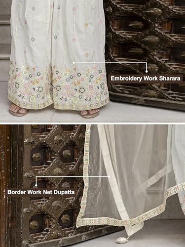 Image of TRENDMALLS Women's Georgette Embroidery Sequence Work Kurta Sharara Set with Dupatta Salwar Suit Set For Women
